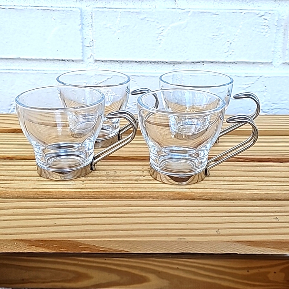 4 vintage Vitrosax Glass Espresso Coffee Cups - made in Italy